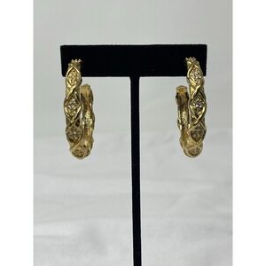 Elizabeth Taylor for Avon Gold Tone Crystal Hoop Earrings 1.5" Vintage Glam